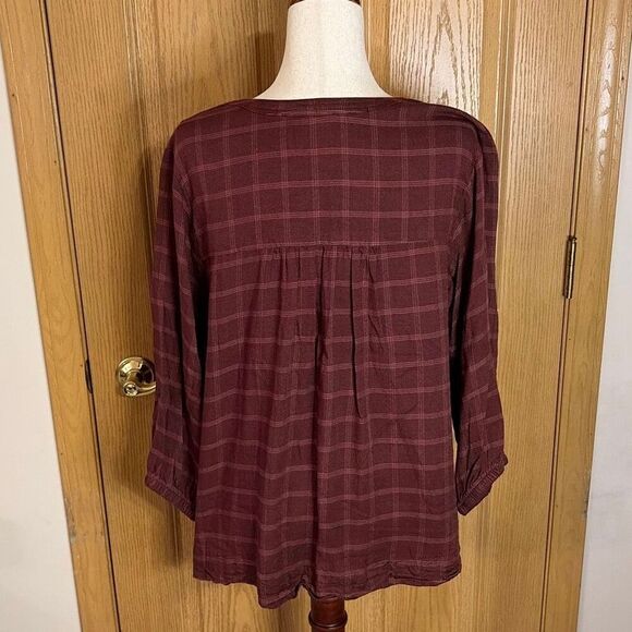 Wrangler Ladies Plaid Babydoll Top 3/4 Sleeves XL - Picture 4 of 6